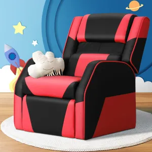 Kids Recliner Movie Chair PU Leather Gaming Sofa - Red