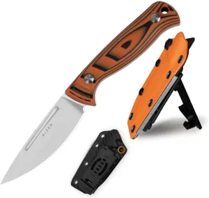 Kizer Evenki2 Fixed Blade Knife, 3.49" AEB-L Drop Point Blade Hunting Knife with Orange & Black G10 Handle, Full Tang Survival Knives with Adjustable Sheath & Sharpener, Camping Hiking Knives, 1098A1