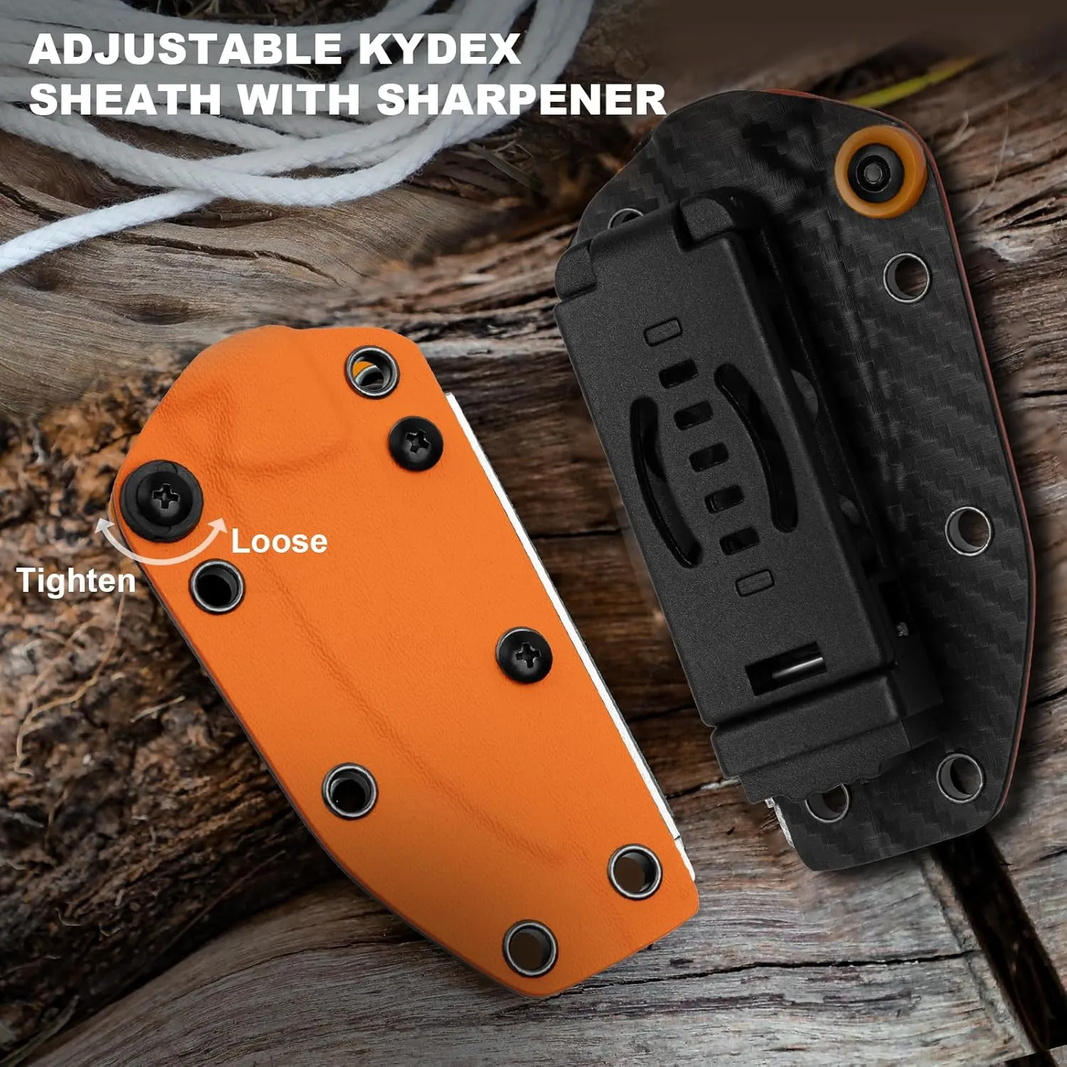 Kizer Evenki2 Fixed Blade Knife, 3.49" AEB-L Drop Point Blade Hunting Knife with Orange & Black G10 Handle, Full Tang Survival Knives with Adjustable Sheath & Sharpener, Camping Hiking Knives, 1098A1