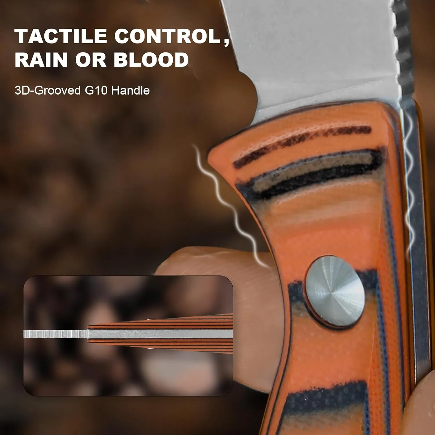 Kizer Evenki2 Fixed Blade Knife, 3.49" AEB-L Drop Point Blade Hunting Knife with Orange & Black G10 Handle, Full Tang Survival Knives with Adjustable Sheath & Sharpener, Camping Hiking Knives, 1098A1