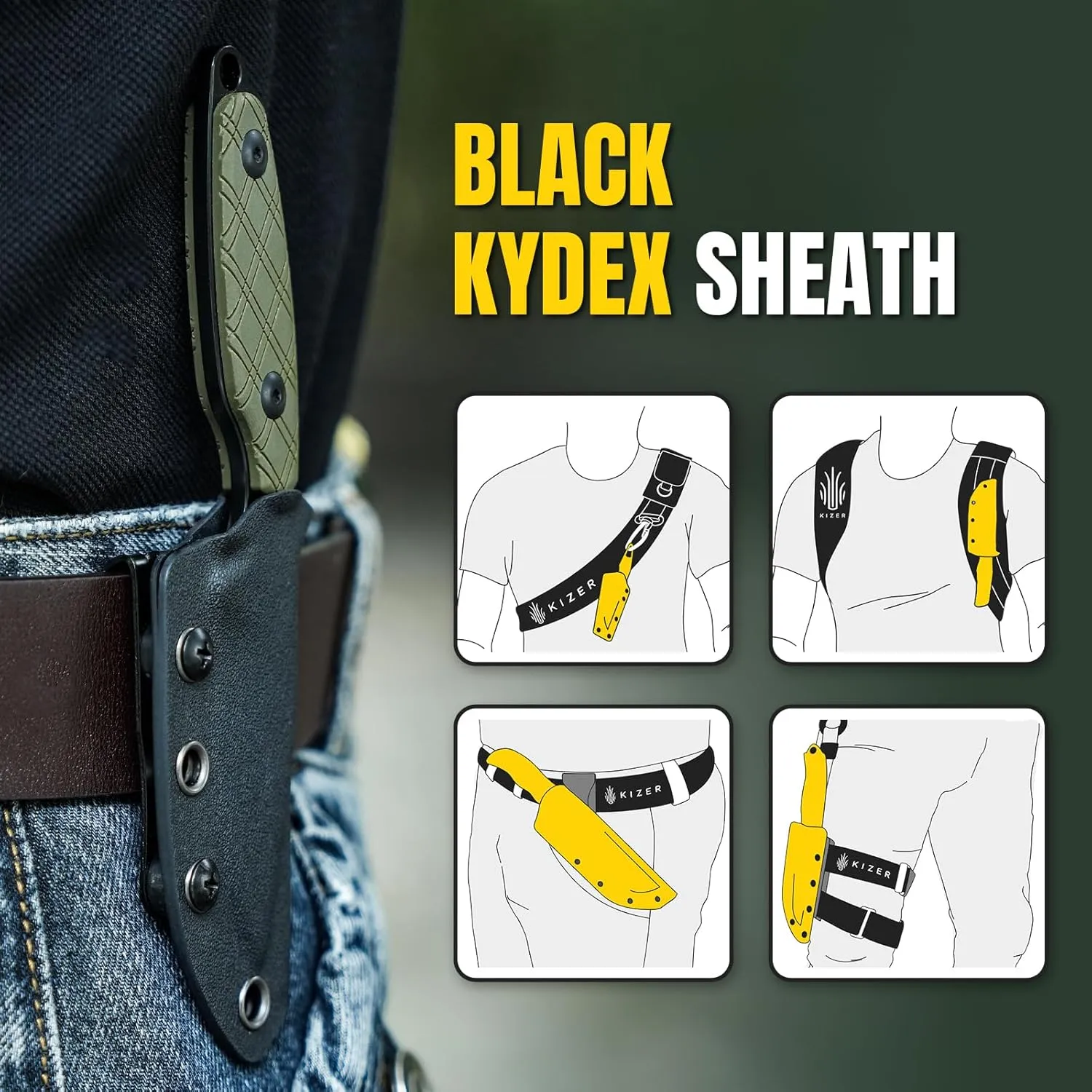 Kizer Muskrat Fixed Blade Knife, 3.15 In D2 Neck Knife Argyle Pattern G10 Handle Fixed Blade EDC Knives for Men Women, Outdoor Hunting Hiking Survival Camping Knives 1064A1