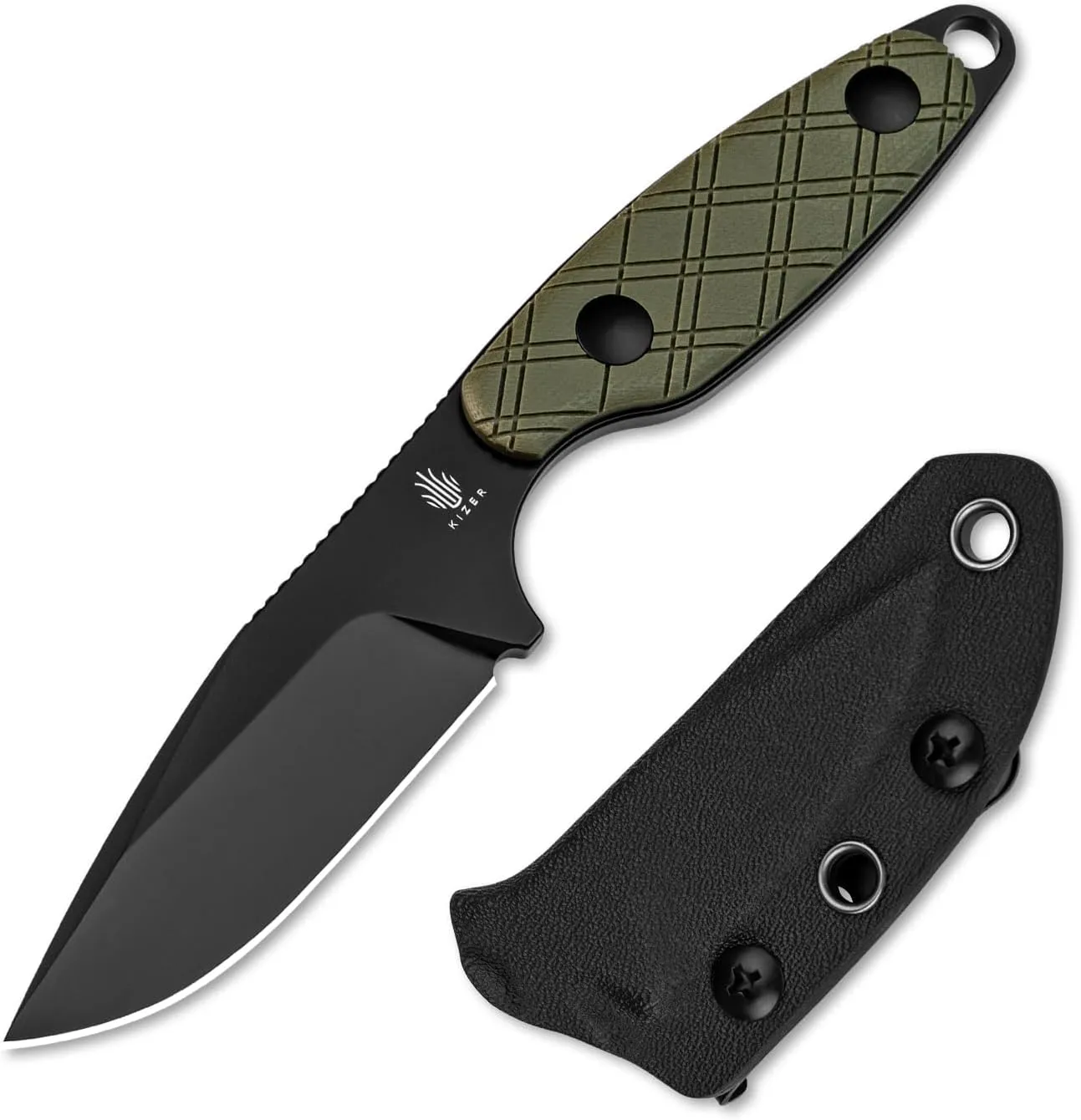 Kizer Muskrat Fixed Blade Knife, 3.15 In D2 Neck Knife Argyle Pattern G10 Handle Fixed Blade EDC Knives for Men Women, Outdoor Hunting Hiking Survival Camping Knives 1064A1