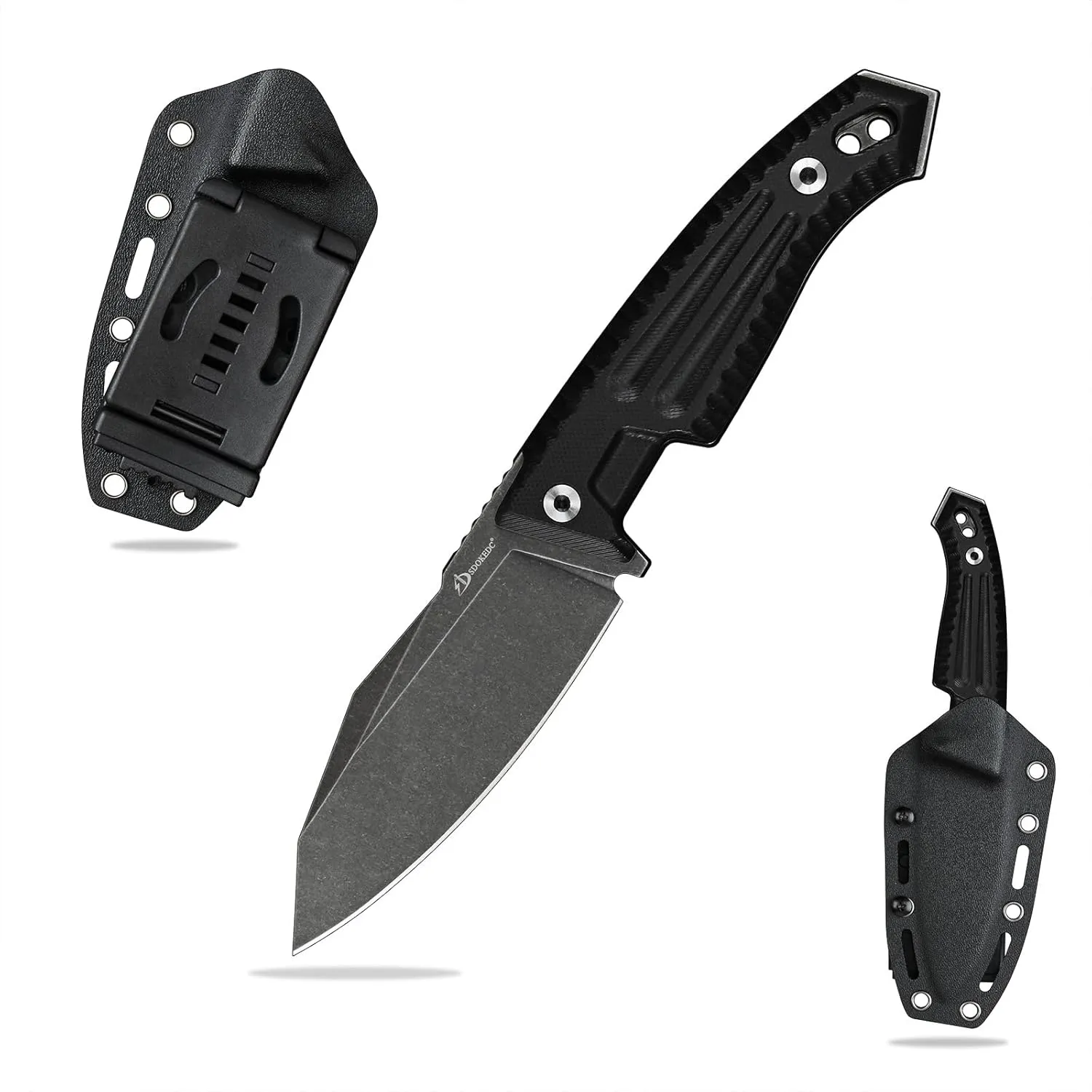 Knives 3.89“ DC53 Steel Tactical Fixed Blade Knife G10 Handle with kydex sheath for Men EDC Outdoor Camping Survival Hunting (Black Stone Wash)