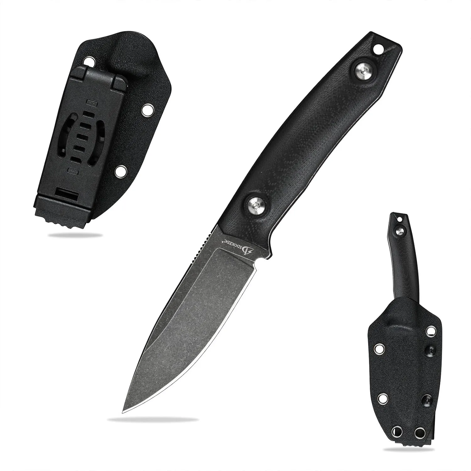 Knives 6.49 inch DC53 Steel Tactical Fixed Blade Knife with kydex sheath for Men EDC Outdoor Camping Survival Hunting (Black stone wash Black handle)