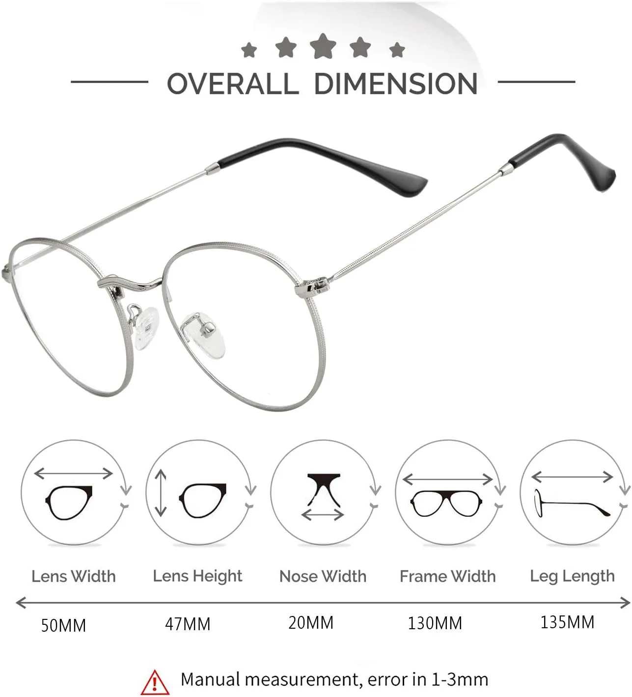 Kursan Classic Round Metal Clear Lens Glasses for Women Men Circle Frame Non-Prescription Eyeglasses