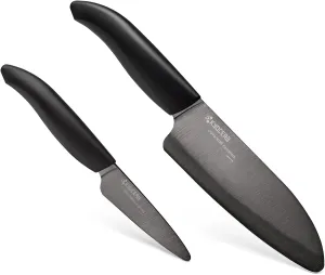 Kyocera Revolution Series Paring and Santoku Knife Set, Black Blade