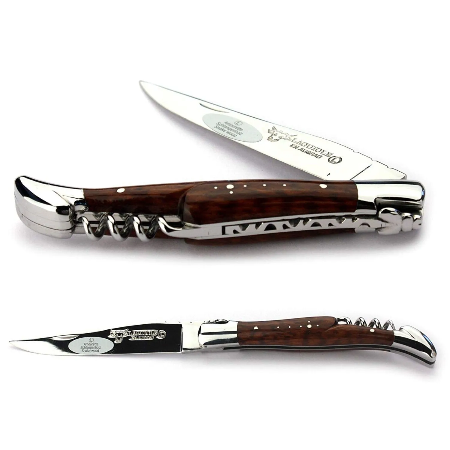 Laguiole en Aubrac Handcrafted Multipurpose Knife with Corkscrew, Amourette / Snakewood Handle, 4.75 inches