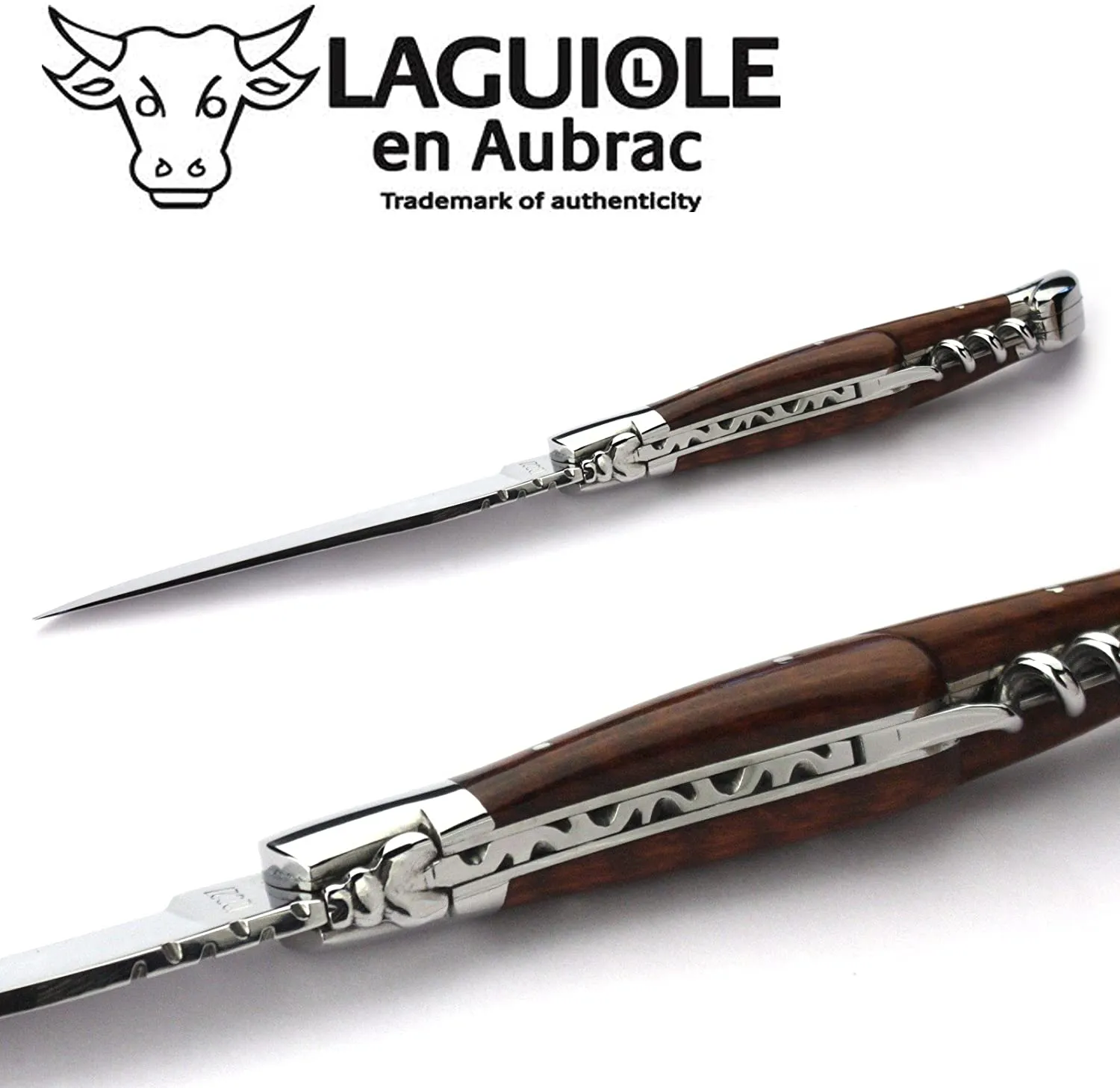 Laguiole en Aubrac Handcrafted Multipurpose Knife with Corkscrew, Amourette / Snakewood Handle, 4.75 inches