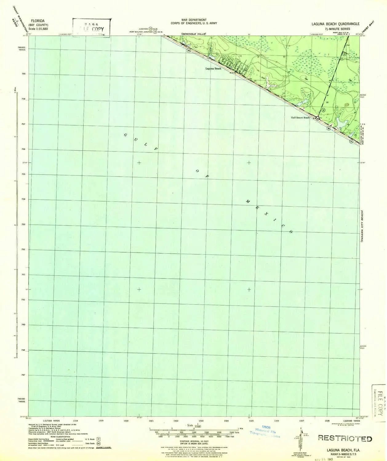 Laguna Beach FL topo map, 1:31680 Scale, 7.5 X 7.5 Minute, Historical, 1943, 20.8 x 17.6 in