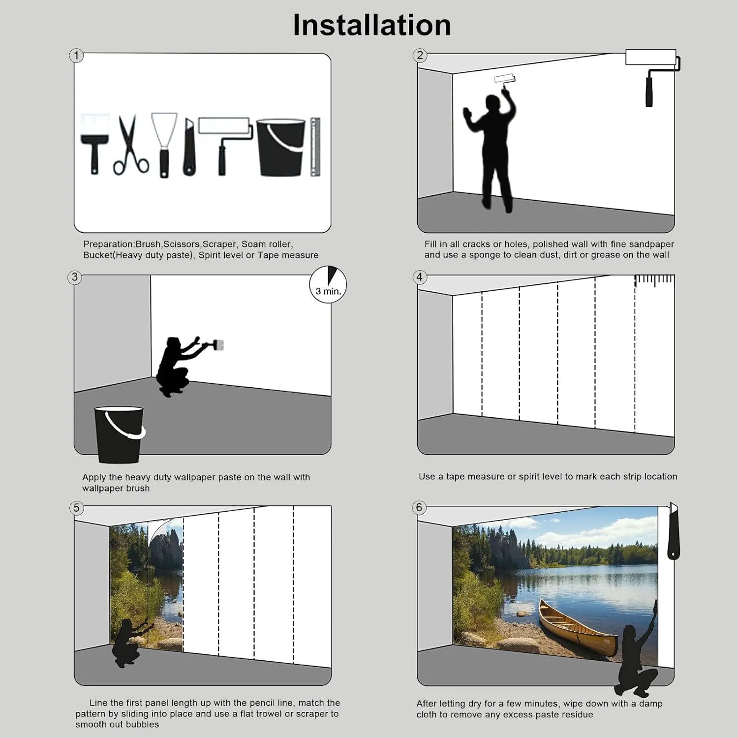 Lakeside Canoe Murals for Walls - Large Fishing ThemeWallpaper Decor, 195" Wx 120" H Photo Mural for Living Room Bedroom Dining Room