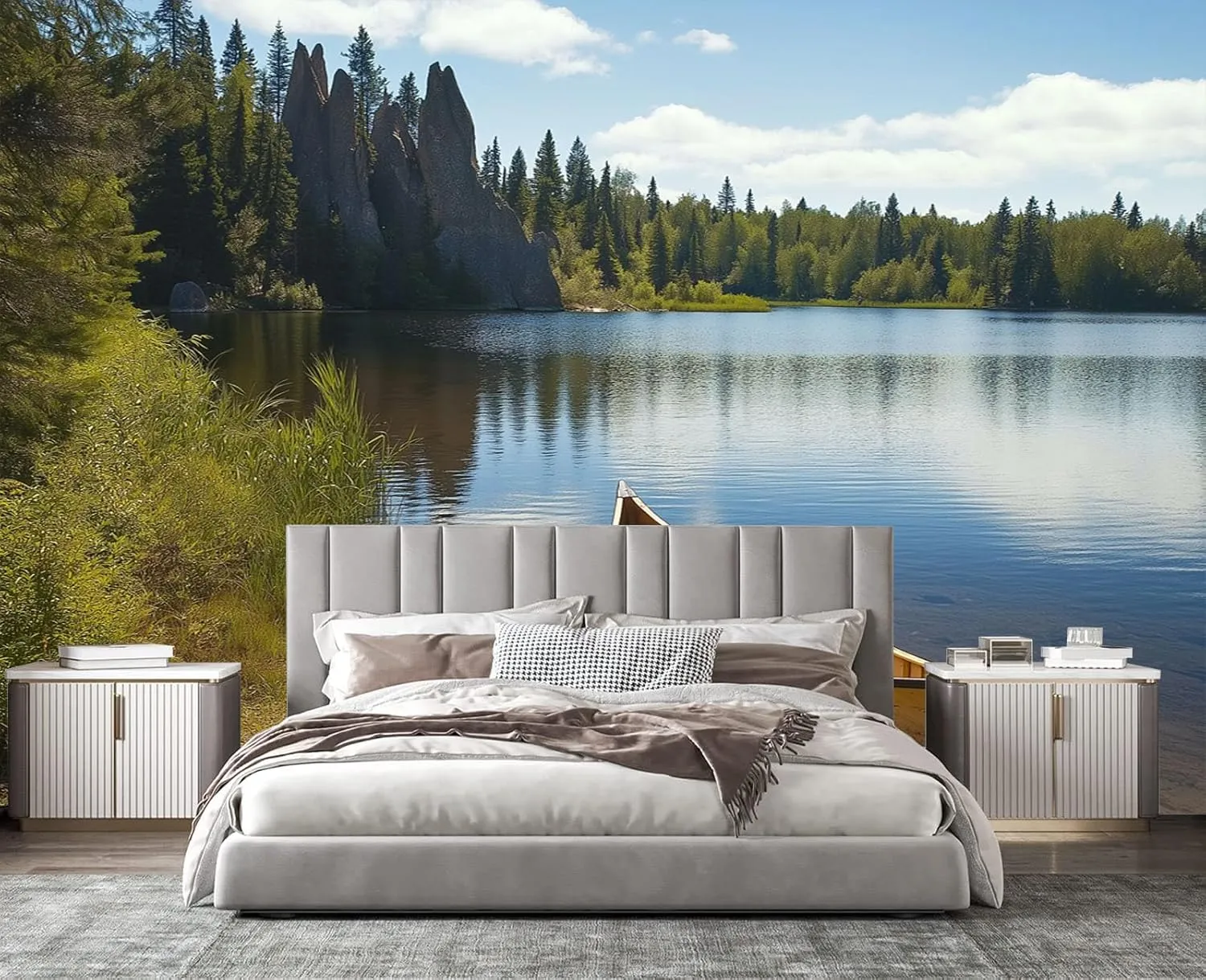 Lakeside Canoe Murals for Walls - Large Fishing ThemeWallpaper Decor, 195" Wx 120" H Photo Mural for Living Room Bedroom Dining Room