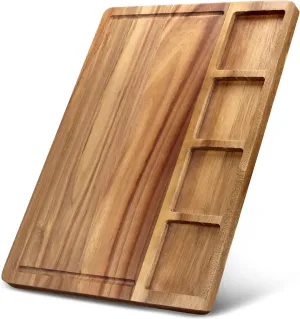 Large Acacia Wood Cutting Board with Containers for Kitchen Simple Charcuterie Board Wooden Serving Cheese Board Meats Platter Dessert Fruit Charcuterie Party Butcher Block Chopping Board