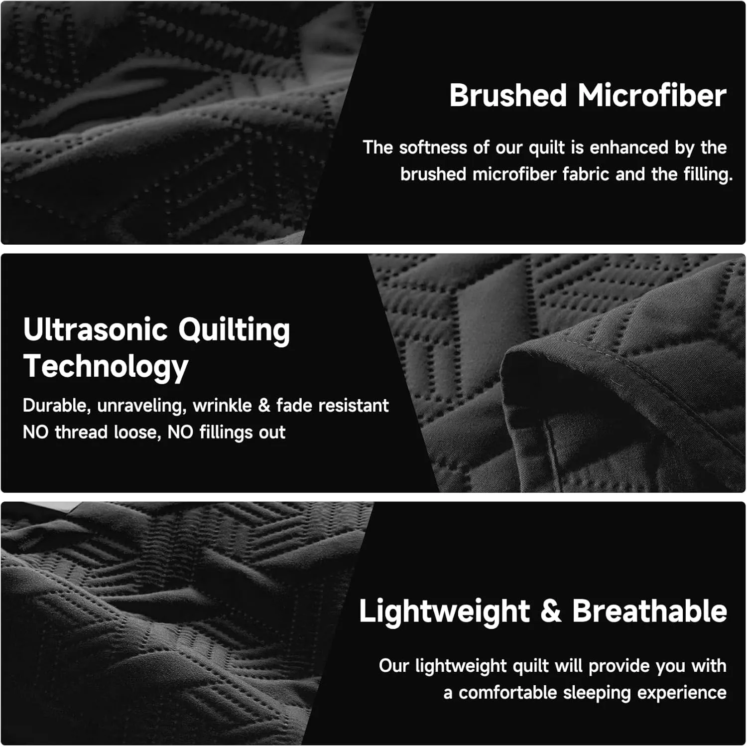 Lavsiry Black Quilt King Size Bedding Set, Summer Thin Microfiber Quilted Bedspread & Coverlet, Soft Lightweight Comforter for All Seasons - 3 Piece(1 Quilt, 2 Pillow Shams)