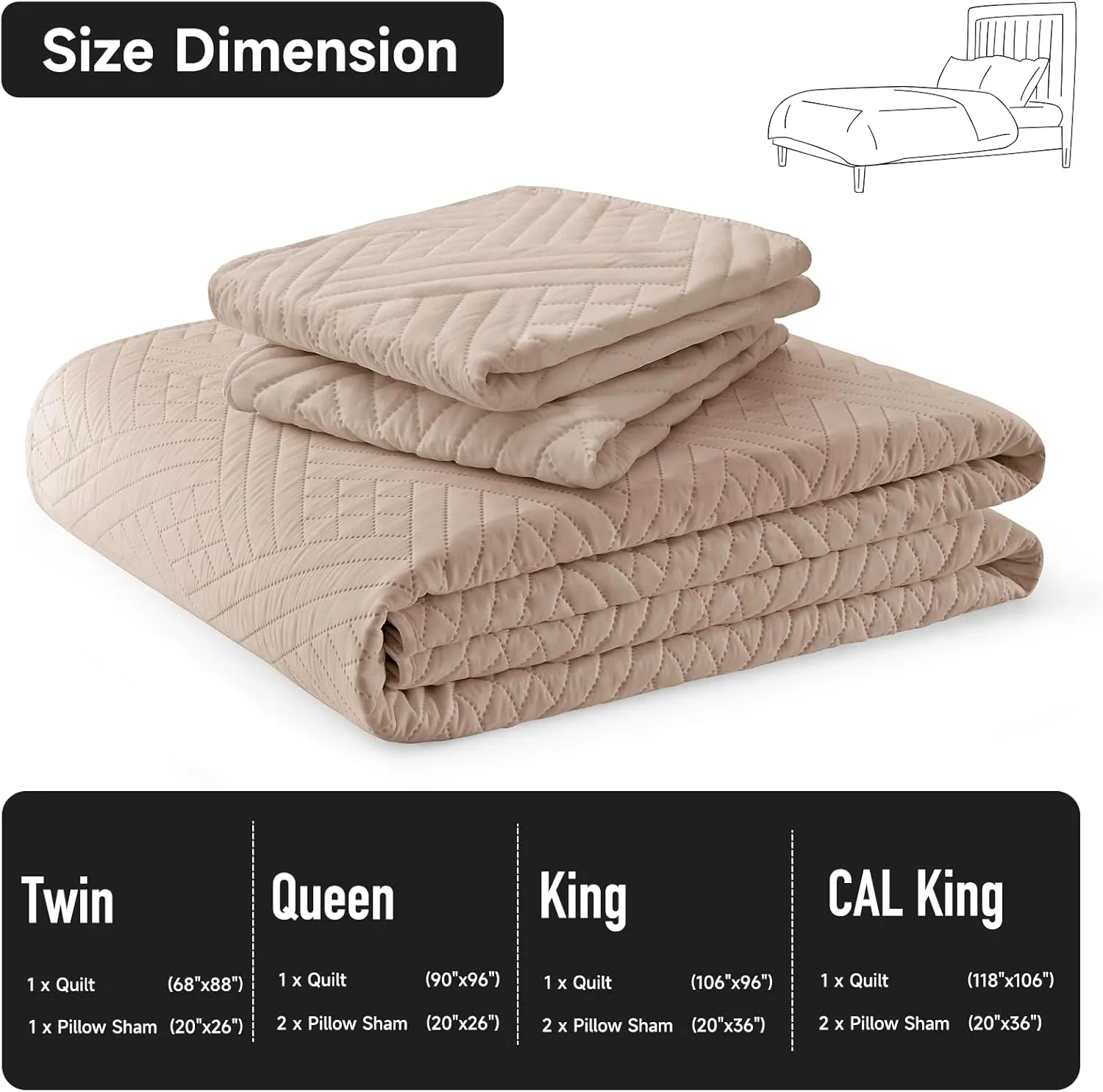 Lavsiry Light Camel Quilt Queen Size with Striped Pattern, Lightweight Soft Summer Thin Microfiber Bedspread & Coverlet Bedding Set for All Seasons - 3 Piece(1 Quilt, 2 Pillow Shams)