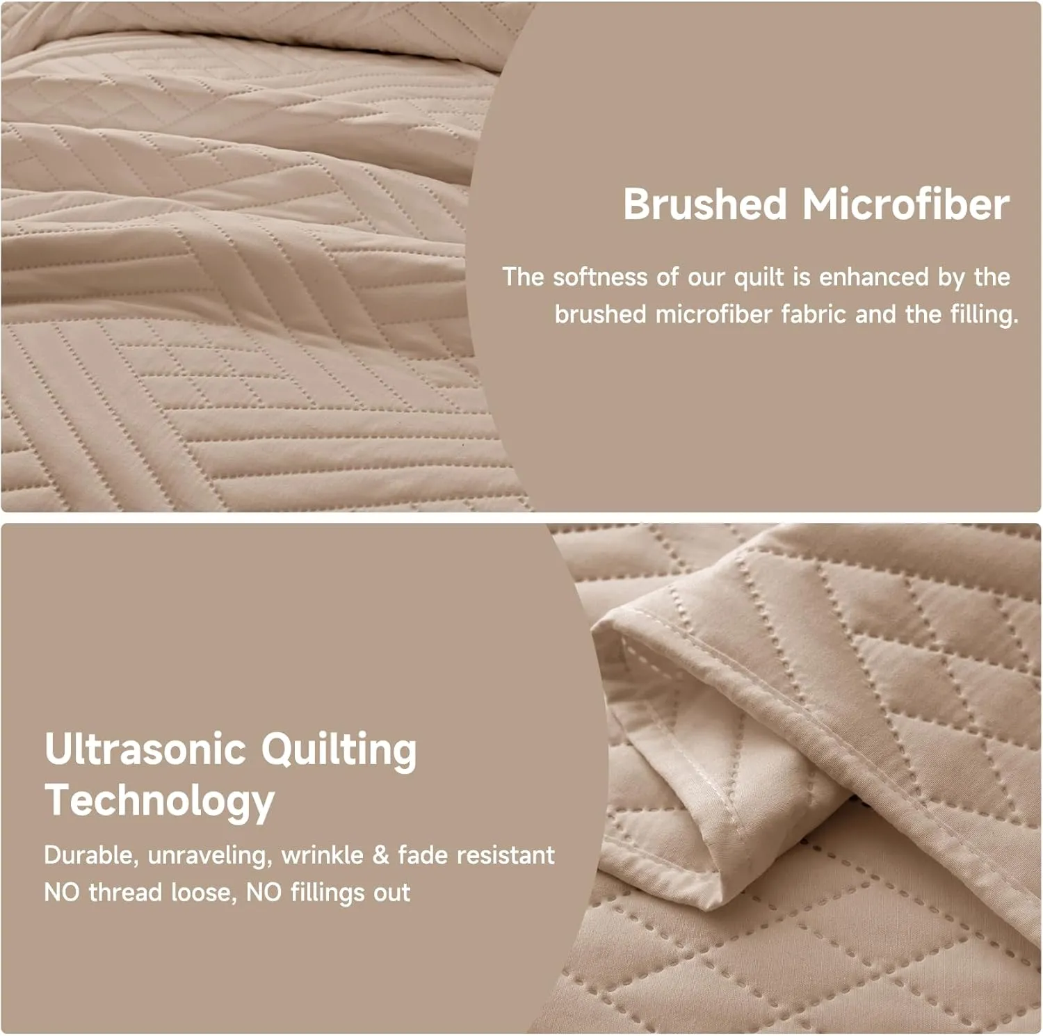 Lavsiry Light Camel Quilt Queen Size with Striped Pattern, Lightweight Soft Summer Thin Microfiber Bedspread & Coverlet Bedding Set for All Seasons - 3 Piece(1 Quilt, 2 Pillow Shams)