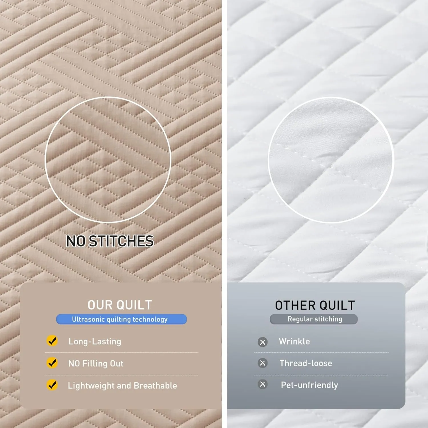 Lavsiry Light Camel Quilt Queen Size with Striped Pattern, Lightweight Soft Summer Thin Microfiber Bedspread & Coverlet Bedding Set for All Seasons - 3 Piece(1 Quilt, 2 Pillow Shams)