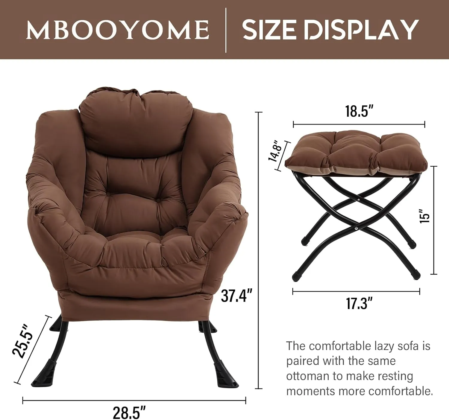 Lazy Chair with Ottoman, Modern Accent Chair Contemporary Lounge Leisure Upholstered Sofa Chair Set with Armrests, Reading Chair for Living Room, Bedroom, Office, Dark Brown