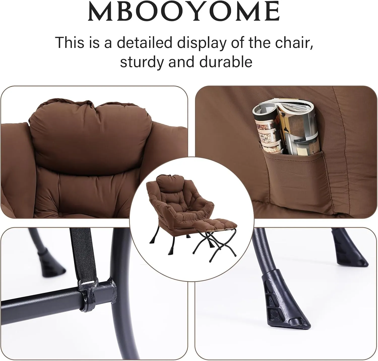 Lazy Chair with Ottoman, Modern Accent Chair Contemporary Lounge Leisure Upholstered Sofa Chair Set with Armrests, Reading Chair for Living Room, Bedroom, Office, Dark Brown