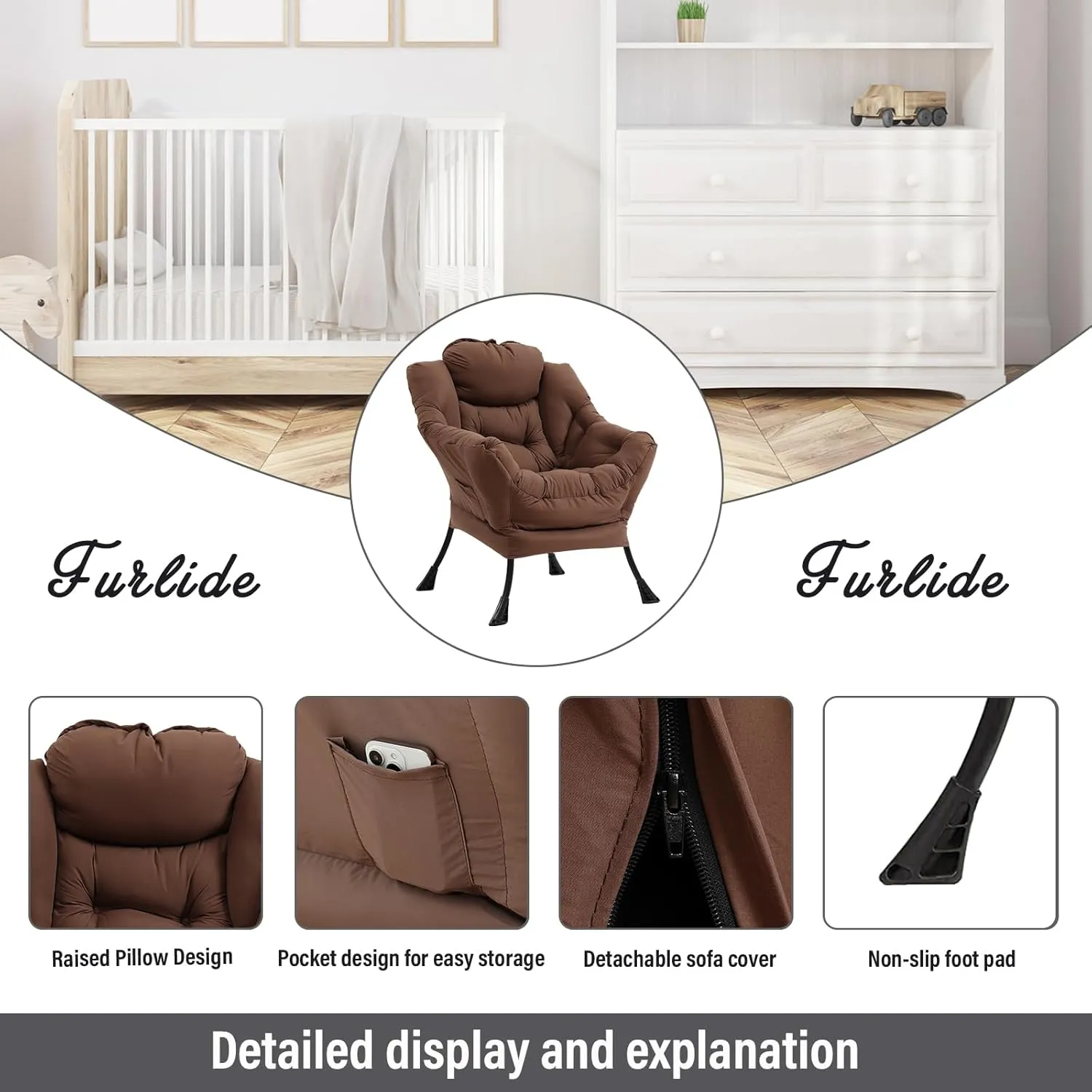 Lazy Chair with Ottoman, Modern Chair with Folding Footrest, Lounge Accent Chair, Comfortable Reading Chair (Dark Brown)