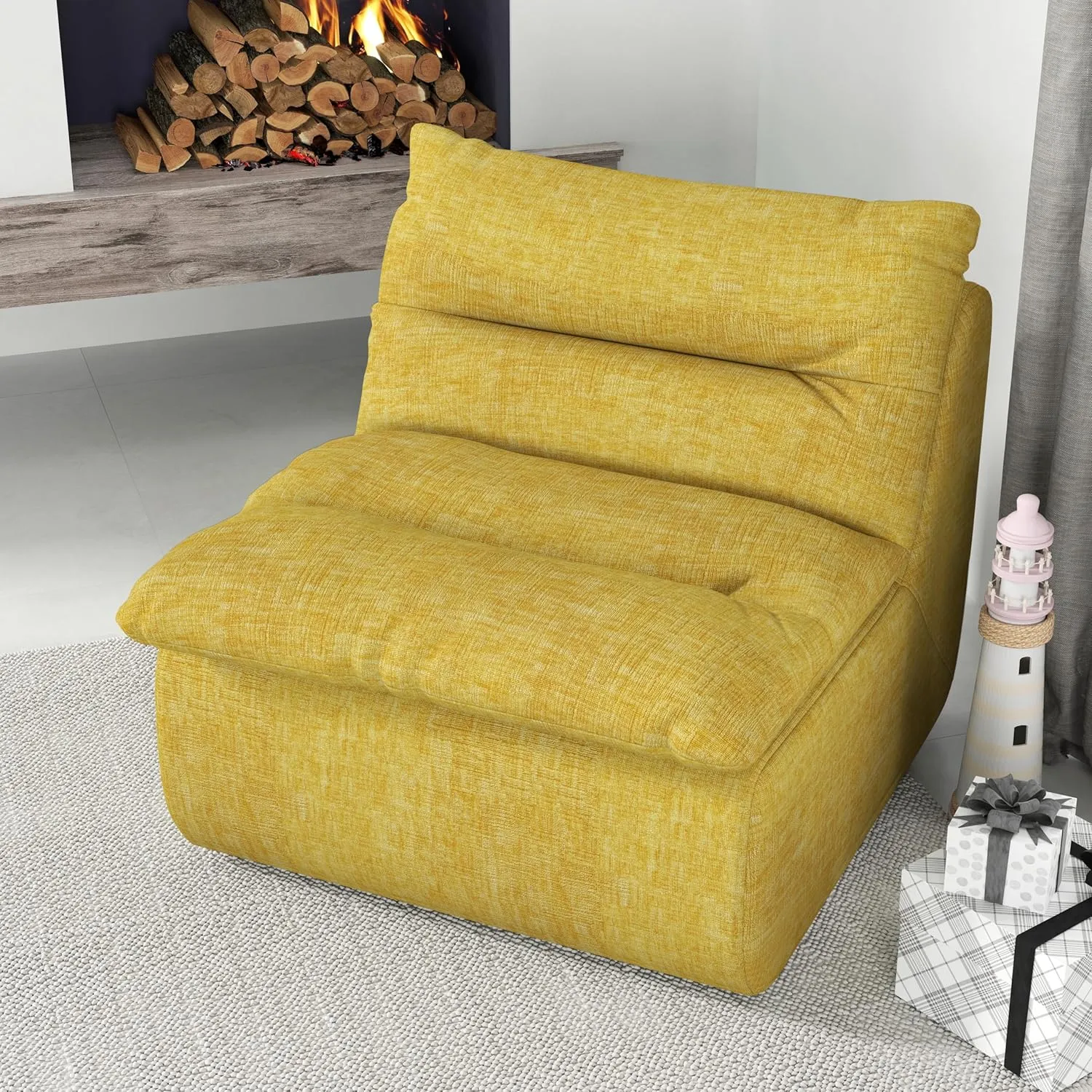 Lazy Floor Sofa Modern Armless Lounge Chair Comfy Bean Bag Couch for Living Room Bedroom Office Yellow