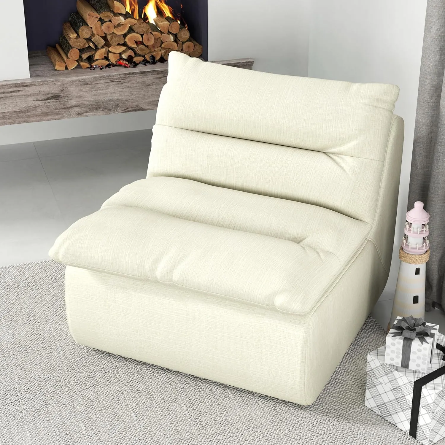 Lazy Floor Sofa,Modern Armless Floor Lounge Chair, Comfy Accent Bean Bag Couch, Single Corner Chair Sofa for Living Room Bedroom Salon Office Beige