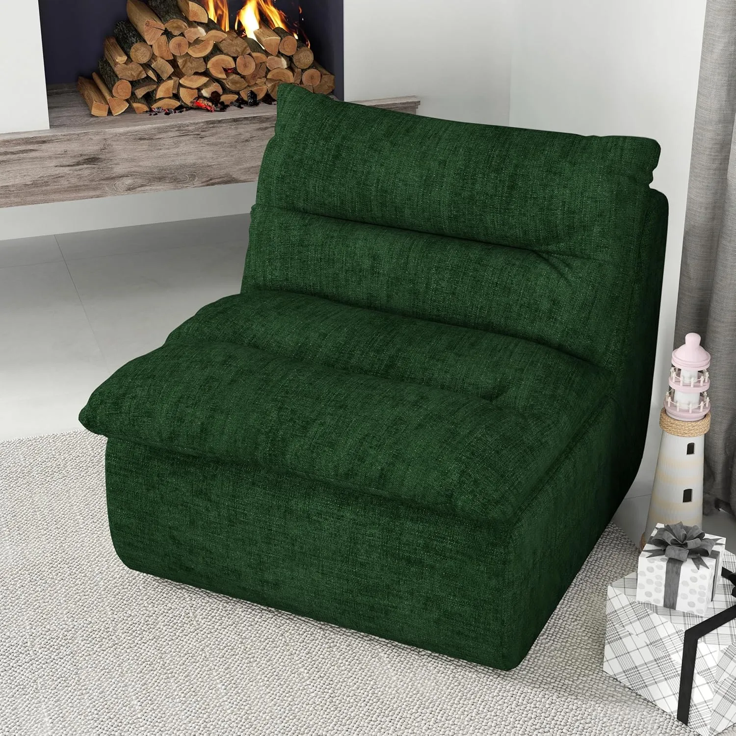 Lazy Floor Sofa,Modern Armless Floor Lounge Chair, Comfy Accent Bean Bag Couch, Single Corner Chair Sofa for Living Room Bedroom Salon Office Green
