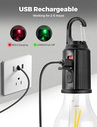 LED Camping Light Bulbs, USB Rechargeable, Portable with Hook ##9