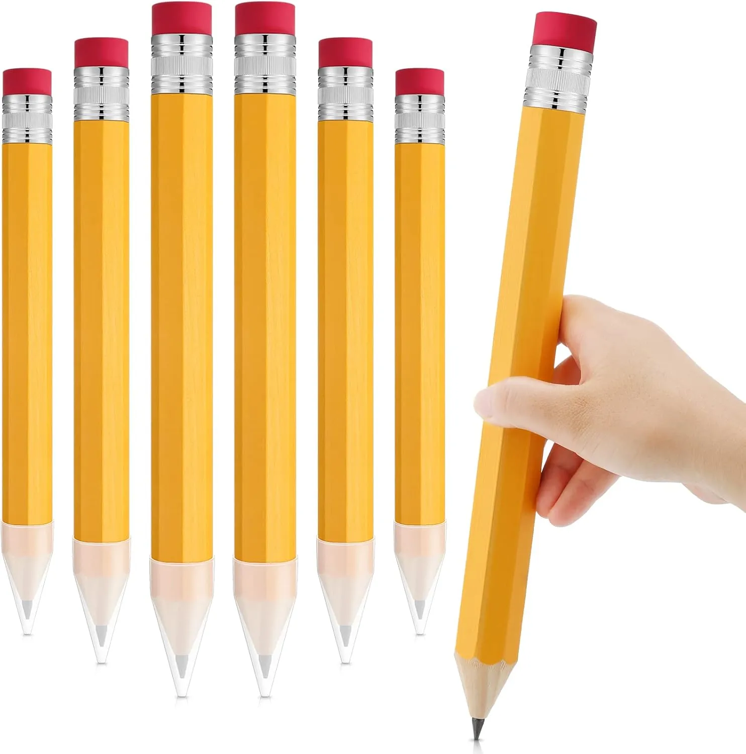 Leinuosen 6 Pcs 6 Pcs Giant Pencils 14 Inch Wooden Jumbo Novelty Comically Large Yellow Pencil Prop with Eraser for Office Graduation End of Year Teacher Gift