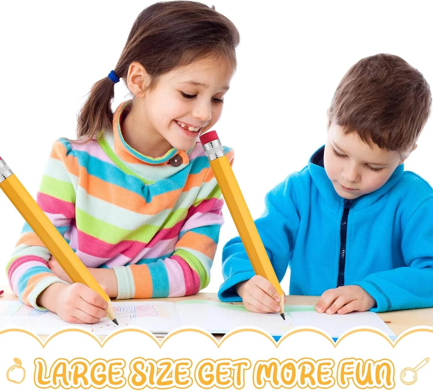 Leinuosen 6 Pcs 6 Pcs Giant Pencils 14 Inch Wooden Jumbo Novelty Comically Large Yellow Pencil Prop with Eraser for Office Graduation End of Year Teacher Gift
