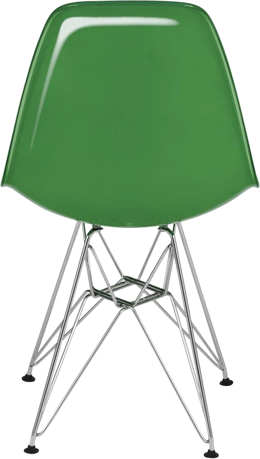 LeisureMod Molded Acrylic Dining Chair with Chrome Eiffel Base, White & Green Accent Side Chair with Curved Back for Modern Kitchens & Cafes - Set of 2