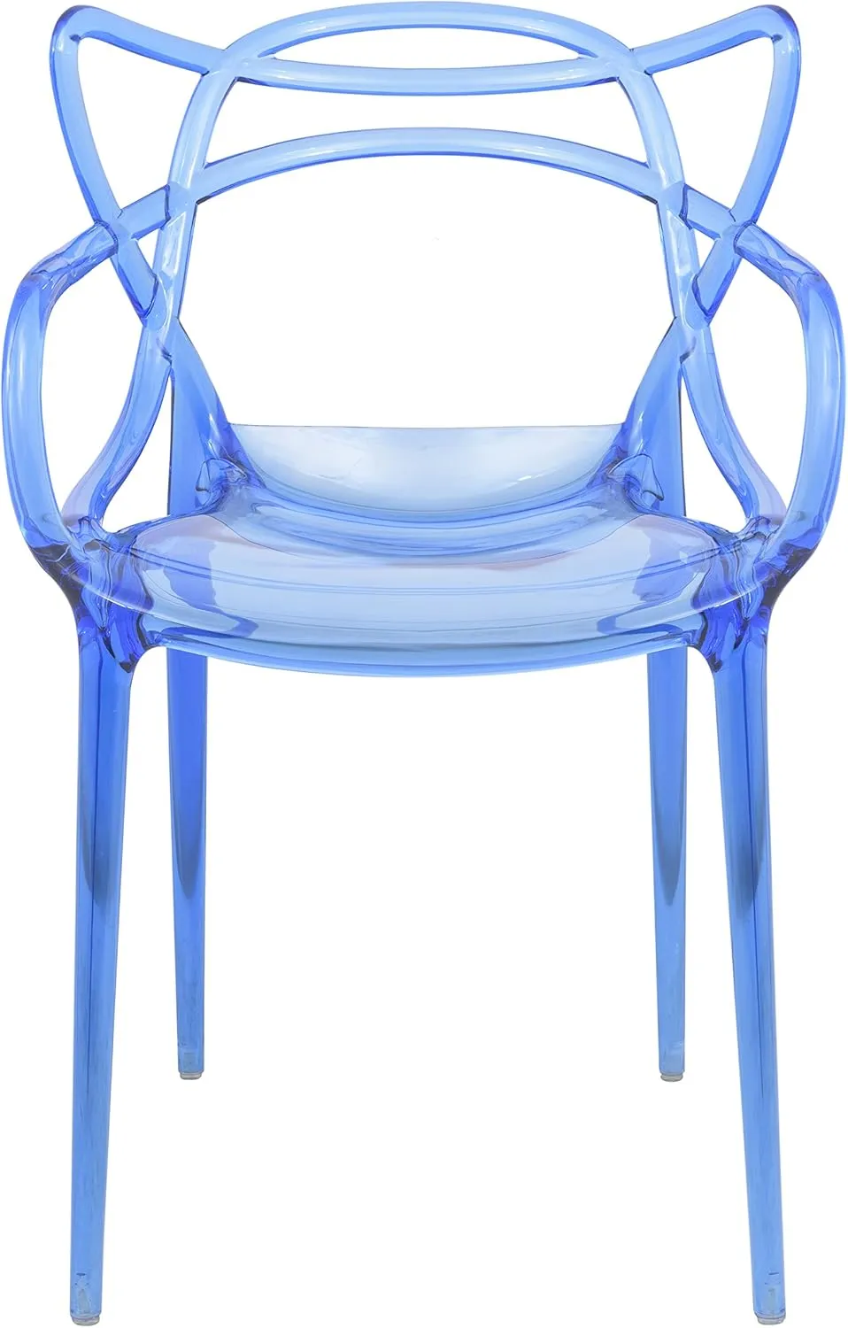 LeisureMod Twain Mid Century Modern Plastic Accent Dining Armchair with Elegant Wire Design, Stackable Plastic Chair for Indoor/Outdoor Use, Set of 2 (Transparent Blue)