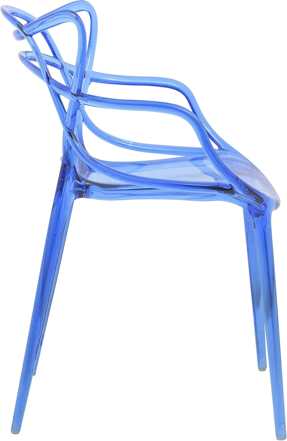 LeisureMod Twain Mid Century Modern Plastic Accent Dining Armchair with Elegant Wire Design, Stackable Plastic Chair for Indoor/Outdoor Use, Set of 2 (Transparent Blue)