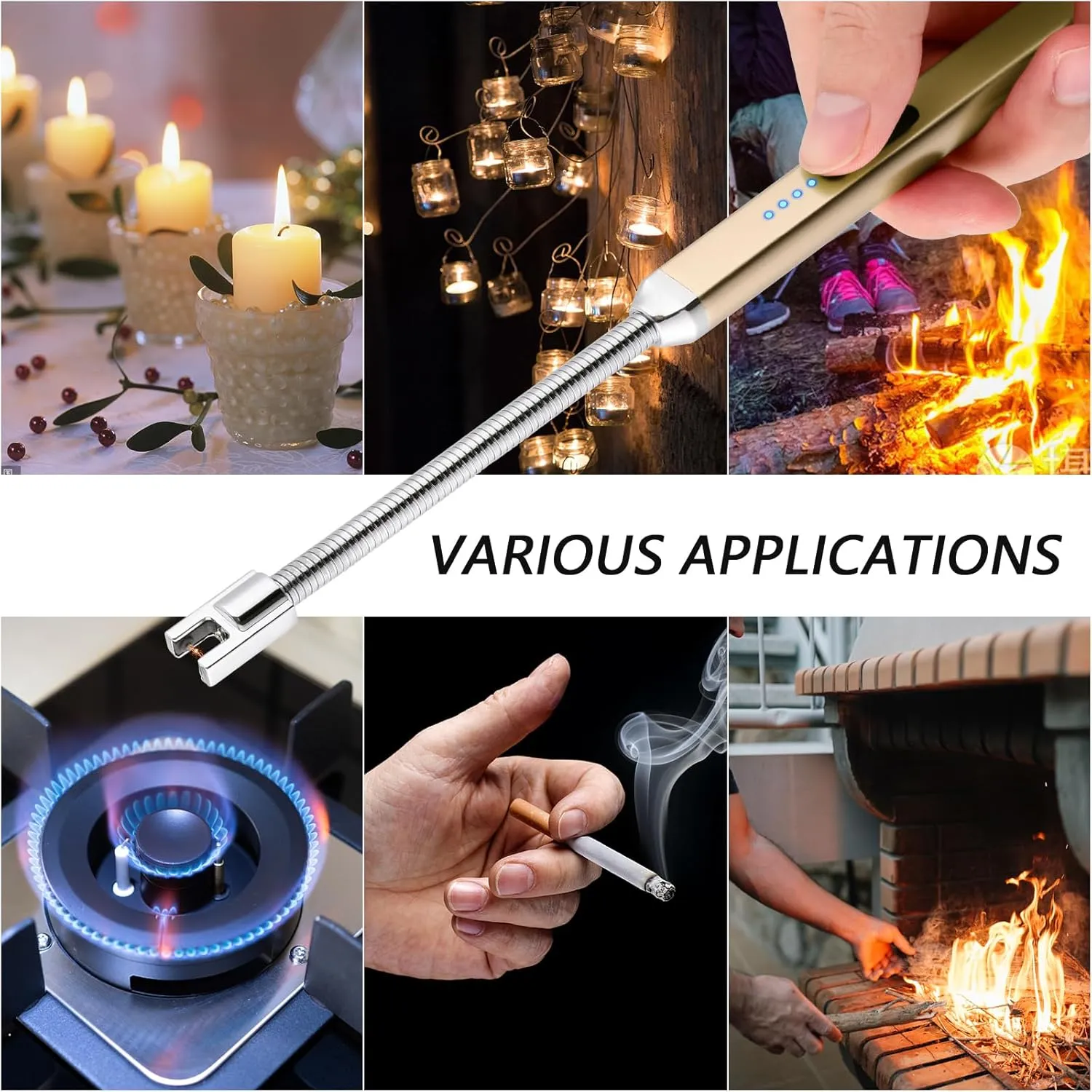 Lighter Electric Candle Lighter Birthday Women's Day Gifts for Women Mom Wife Men, Long Electronic Rechargeable USB Lighter Arc Windproof Flameless Lighters for Candle Camping BBQ (Gold)