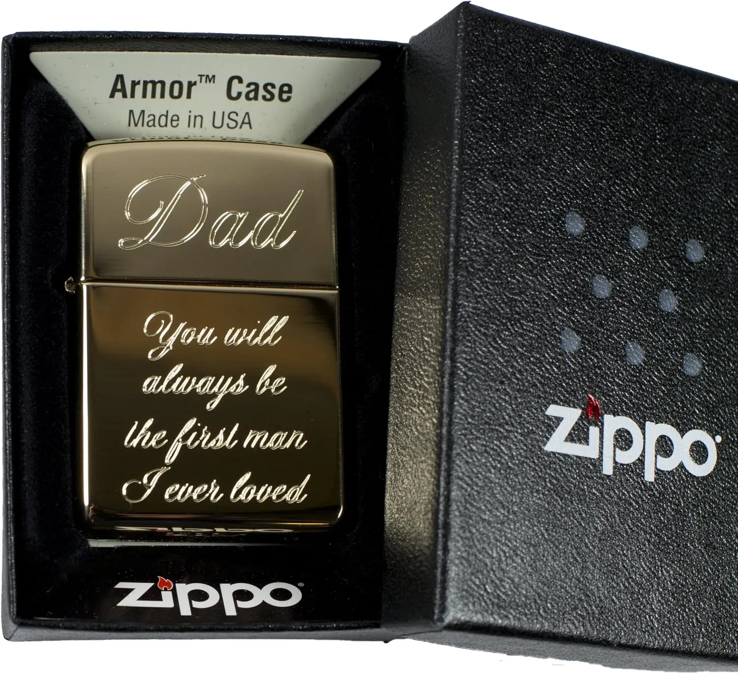 Lighter - Golden Dad You Will Always be The First Man I Ever Loved (Engraved by Hip Flask Plus) on Zippo 169 Brass - Christmas, Halloween & Valentines Day Gift