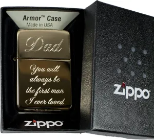 Lighter - Golden Dad You Will Always be The First Man I Ever Loved (Engraved by Hip Flask Plus) on Zippo 169 Brass - Christmas, Halloween & Valentines Day Gift