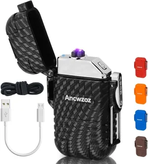 Lighter USB Rechargeable Lighter Outdoor Lighter Mini Lighter High-end Rechargeable Lighter for Garden Outdoor Activities(Carbon Fiber Black)