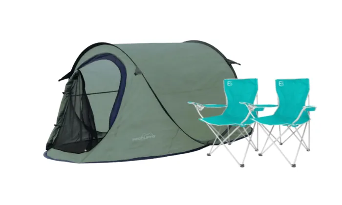 Lightweight Pop Up Tent   2x Outdoor Chairs Combo