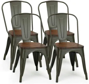 LKOP Set of 4 Tolix Style Metal Dining Side Chair Wood Seat Stackable Bistro Cafe New KHN Dining Chairs Kitchen & Dining Room Chairs Dining Room Chairs Kitchen Chairs Dining Chair