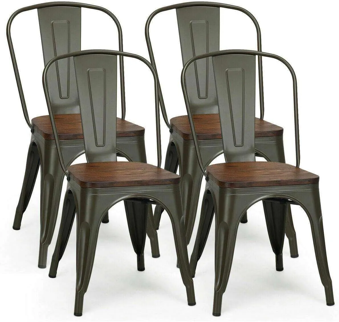 LKOP Set of 4 Tolix Style Metal Dining Side Chair Wood Seat Stackable Bistro Cafe New KHN Dining Chairs Kitchen & Dining Room Chairs Dining Room Chairs Kitchen Chairs Dining Chair