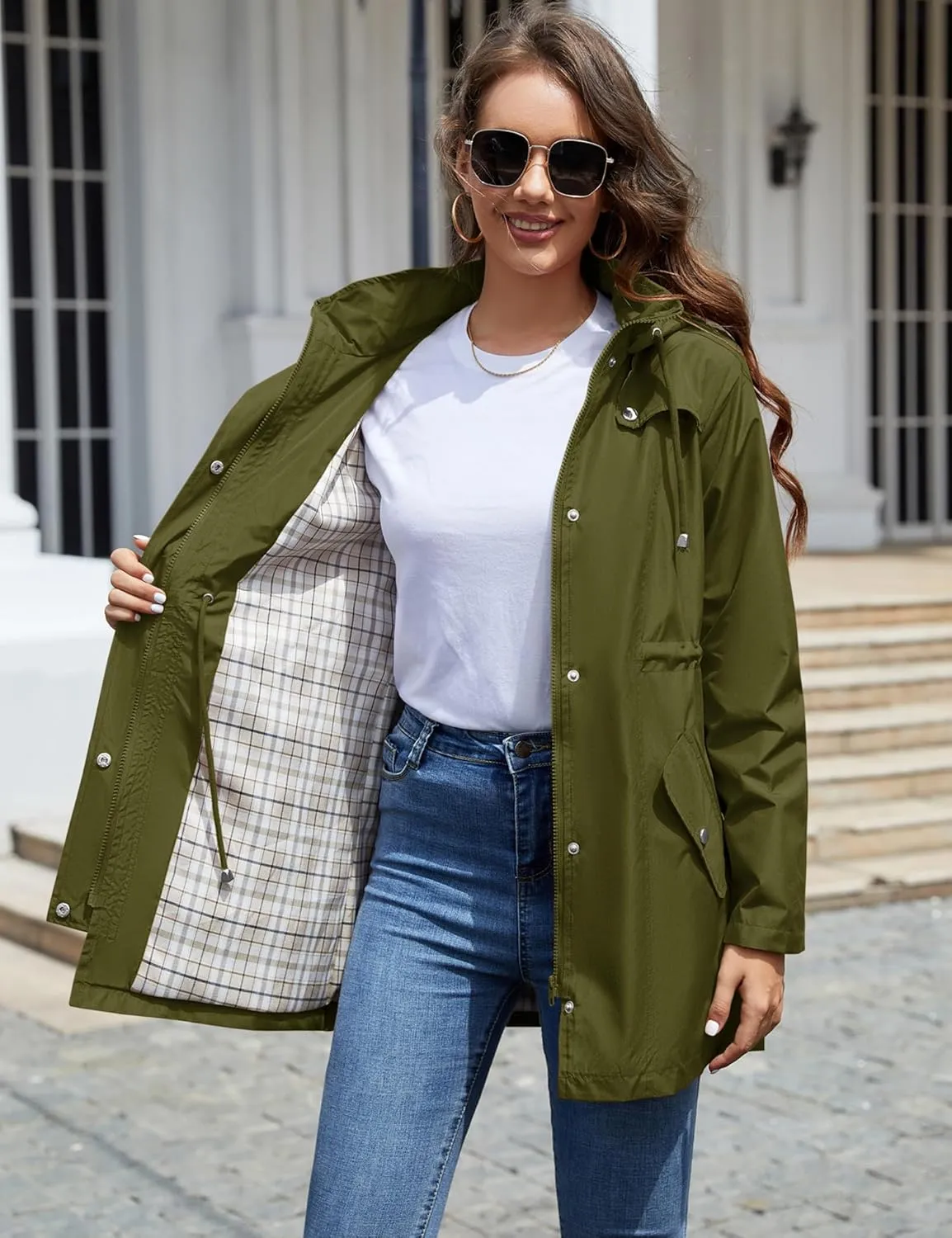 LOMON Women Waterproof Outdoor Hiking Raincoat Women Lined Rain Jacket Lightweight Hooded Jackets Trench Coats