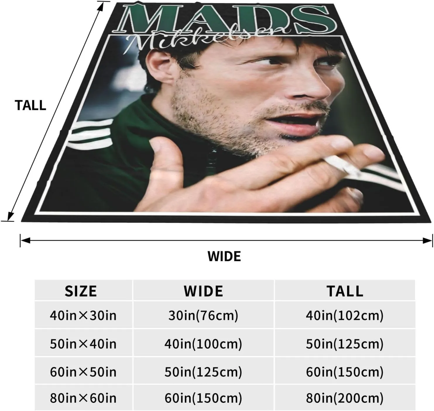 Mads Mikkelsen Blanket Flannel Fleece Printed Throw Blankets Ultra Soft Micro Warm Blanket for All Season Bedding Chair Sofa Couch Bed 50"x40"