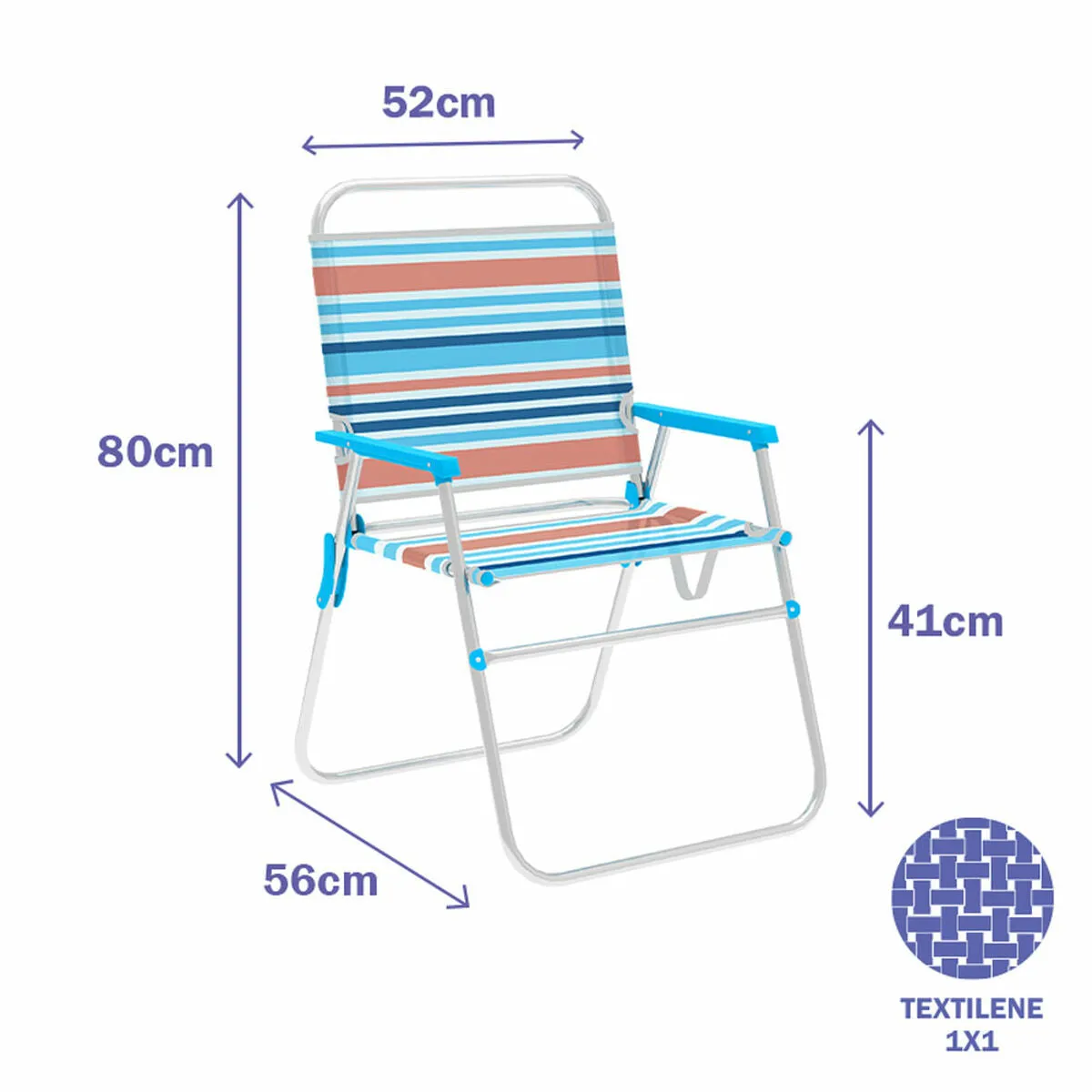 Marbueno Folding Chair Aluminum Orange and Blue Stripes Beach Pool 52X56X80 cm 10462