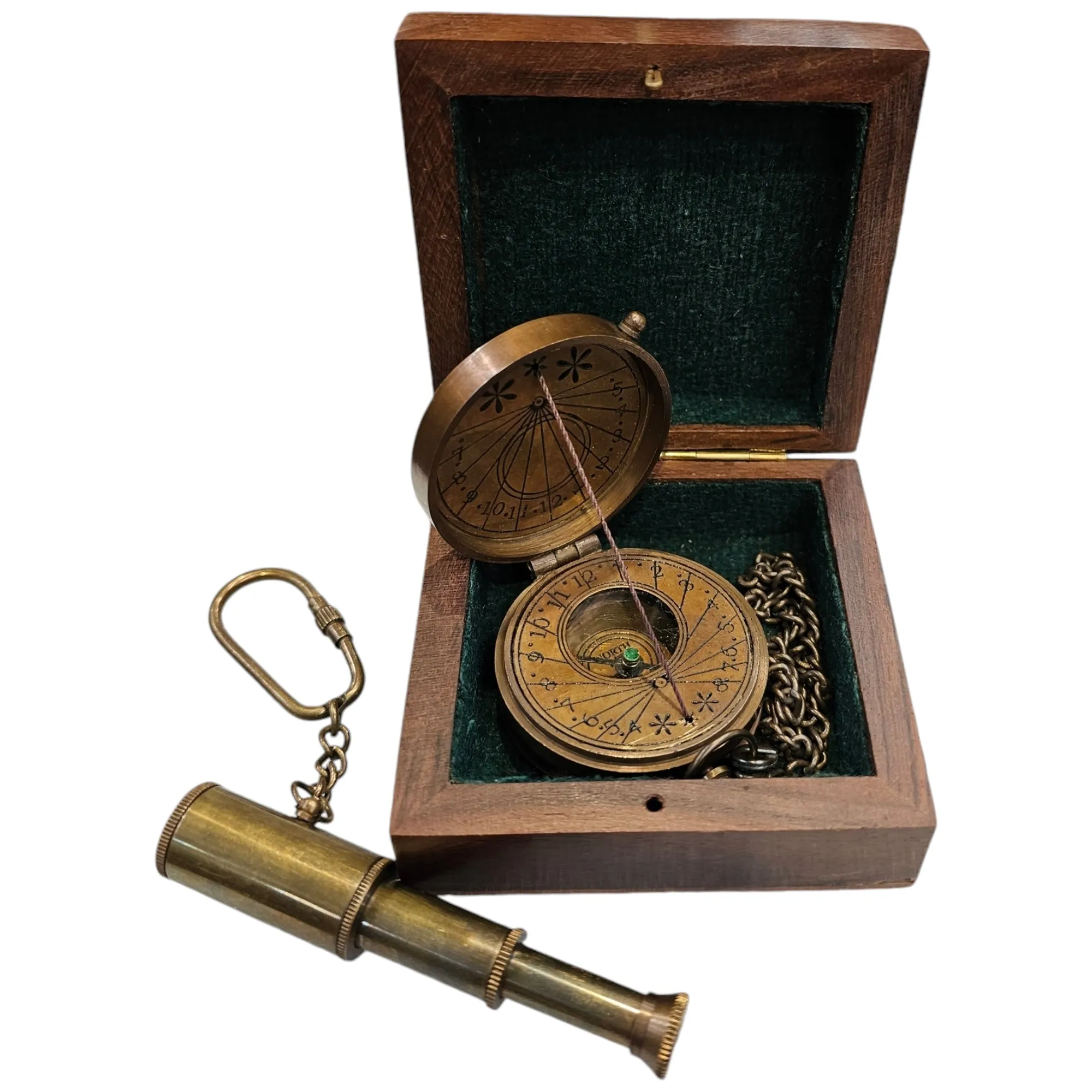 Mary Rose Sundial Compass – Vintage Brass Compass with Customisable Wooden Box | String Sundial