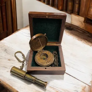 Mary Rose Sundial Compass – Vintage Brass Compass with Customisable Wooden Box | String Sundial