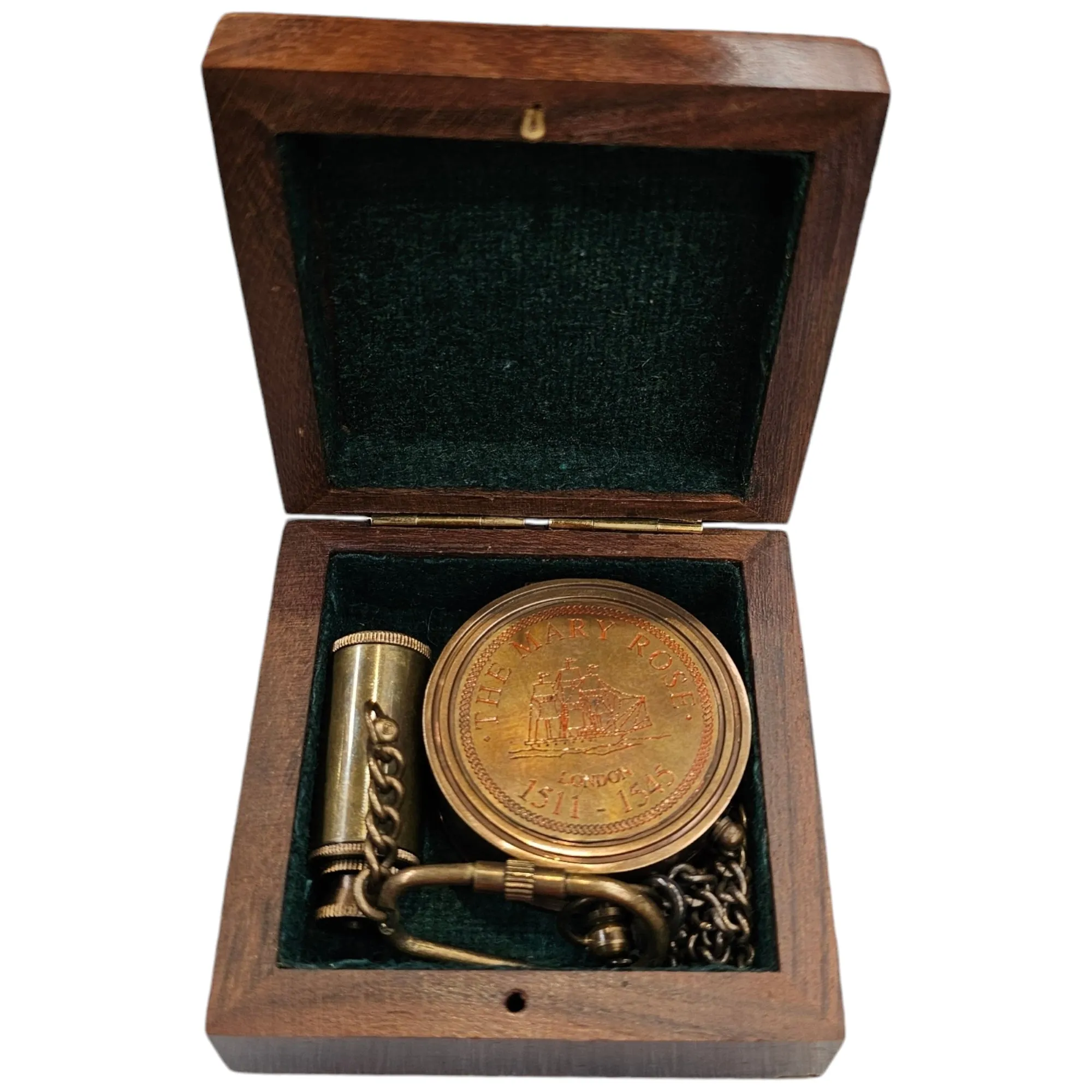 Mary Rose Sundial Compass – Vintage Brass Compass with Customisable Wooden Box | String Sundial