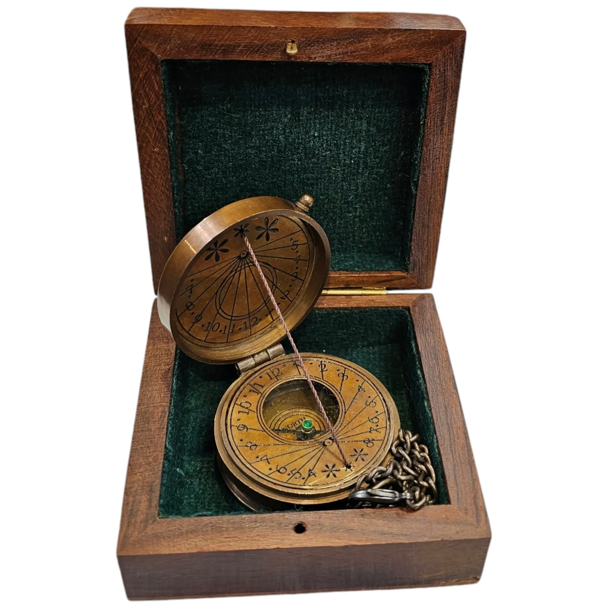 Mary Rose Sundial Compass – Vintage Brass Compass with Customisable Wooden Box | String Sundial