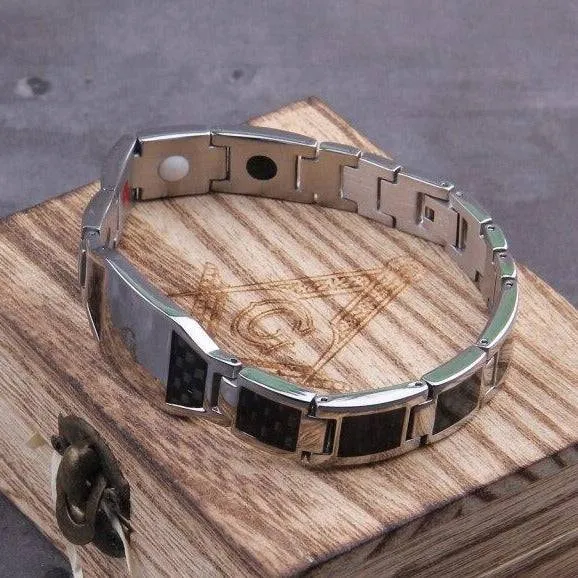 Master Mason Blue Lodge Bracelet - Compass And Square G Carbon Fiber Magnetic Men