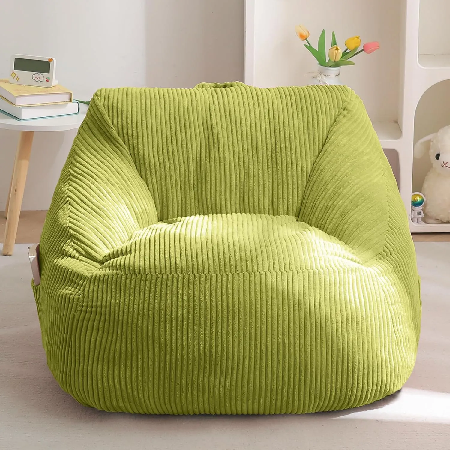 MAXYOYO Kids Bean Bag Chair, Bean Bag Couch with Handle, Comfy Toddler Chair for Boys and Girls, Accent Sofa Chair with Pocket for Gaming Reading Relaxing, Green