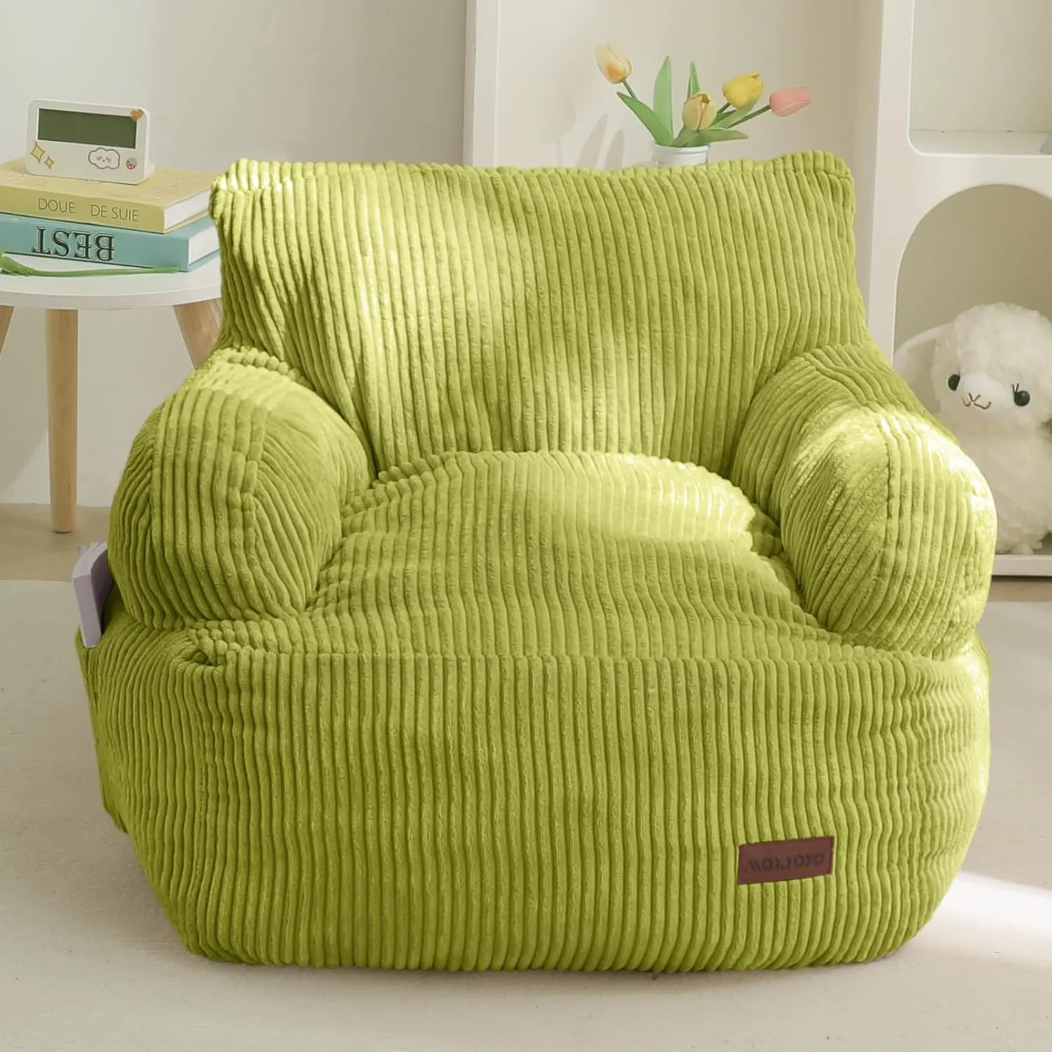 MAXYOYO Kids Bean Bag Chair, Stuffed Toddler Bean Bag Sofa with Filler Bean Bag Chair for Boys and Girls, Lazy Sofa with Pocket Floor Chair for Gaming, Reading, Green