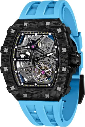 Men's Automatic Watch Mechanical Tonneau Luxury Skeleton Watches for Men 50M Waterproof Analogue Work Mens Wrist Watch Unique Cool Design Square Big Face Wristwatch